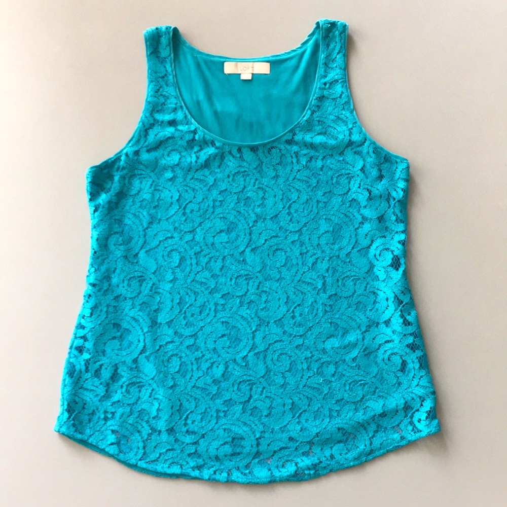 LOFT teal lace tank